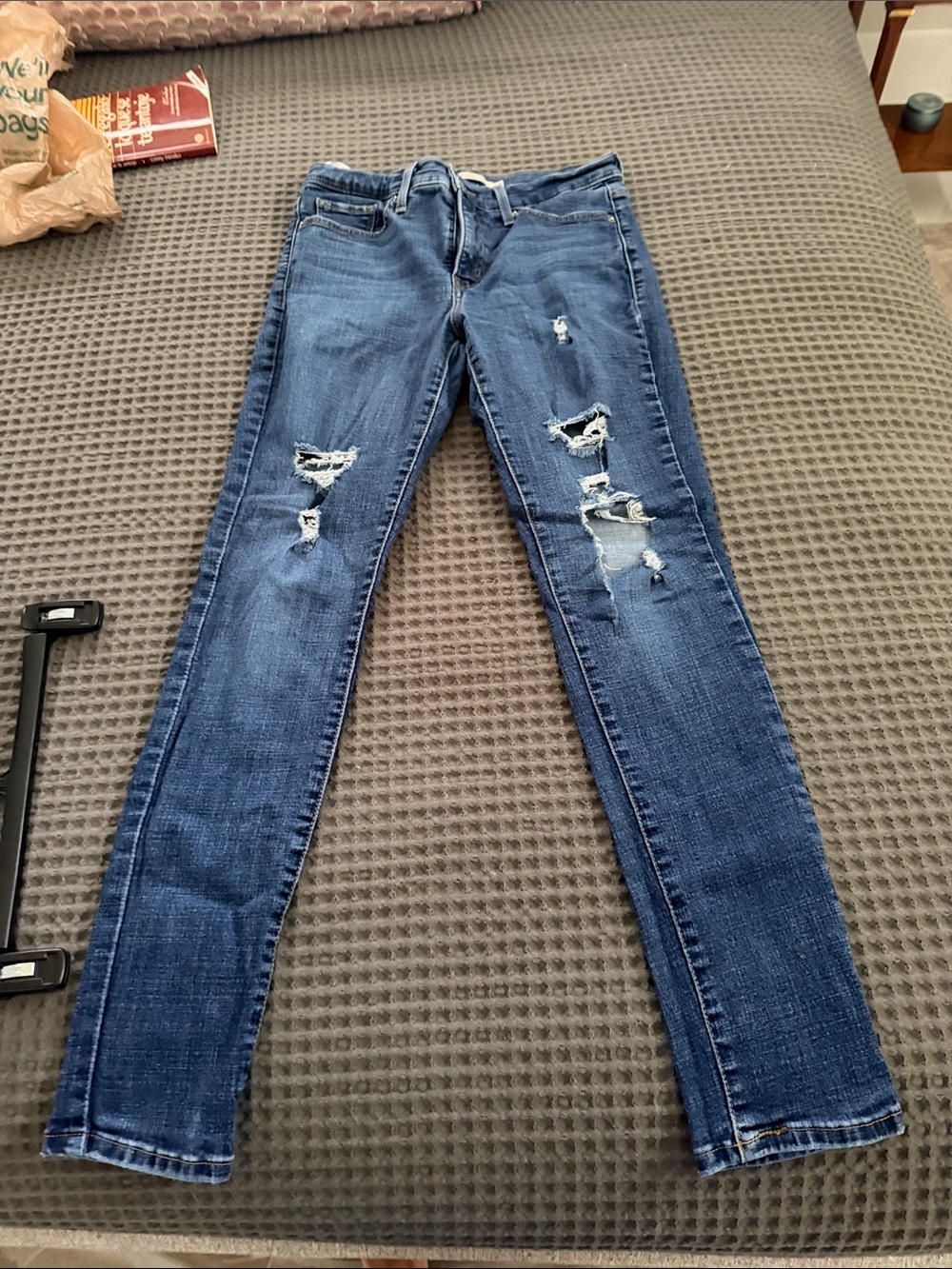 Signature by Levi Strauss Dark Blue Distressed Skinny Jeans